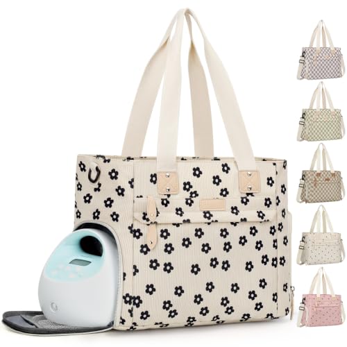 Image of Pritent Diaper Bag Tote for Working Mom, Large Travel Diaper Tote for Mom and Dad with 14 Inch Laptop Sleeve, Mommy Maternity Travel Baby Bag for Boys and Girls, Black flower