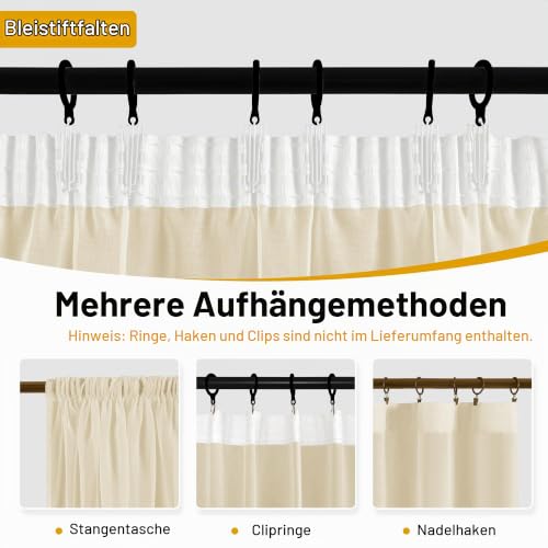 DWCN Vorhänge mit Kräuselband Transparent Wohnzimmer Beige H225 x B140cm – Ansicht 4