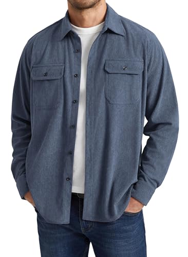 Enlision Camisa de Pana Hombre Casual Botones Sobrecamisa Estilo Retro Trucker Tacto Suave Manga Larga Blusa de Entretiempo Azul grisáceo M