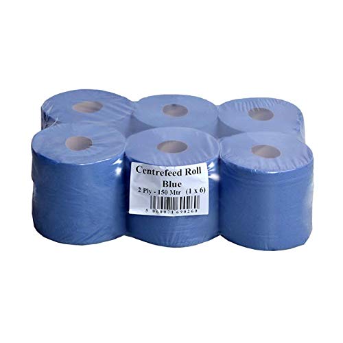 Rollos de papel azul CentreFeed, liso, 2 capas, 150 m, 6 unidades ...