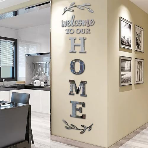 YUZUCMCM Home Wall Decor Welcome to Our Home Letter Signs - Acrylic Mirror Wall Stickers for Living Room Bedroom Decor - Wall Decorations