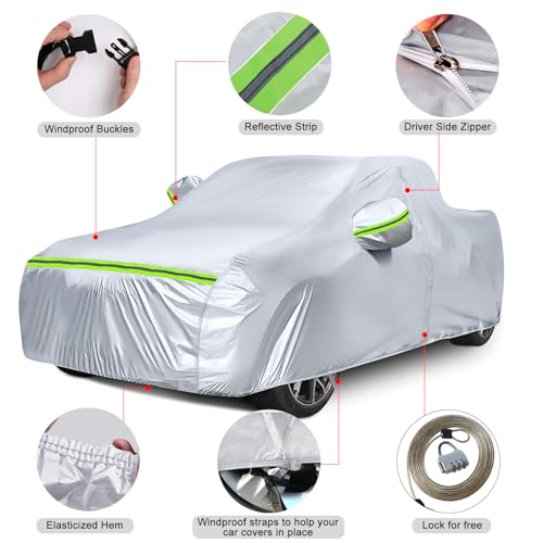 Image of Waterproof Car Covers Replace for 2006-2024 Honda Ridgeline, 6 Layers Silver All Weather Custom-fit Car Cover with Zipper Door & Windproof Bands for Snow Rain Dust Hail Protection