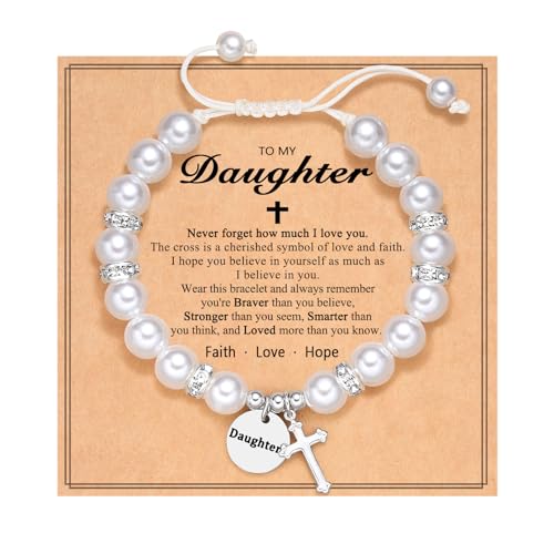 Peal Cross Bracelet for Girls Daughter Granddughter Goddaughter Baptism Communion Confirmation Birthday Christmas Gifts