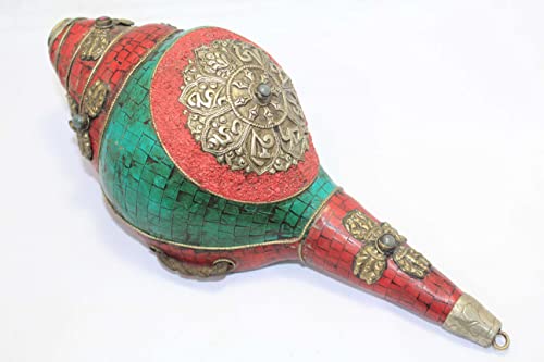 Trompette de conque Rajasthan Gems en métal ciselé et pierres B 699