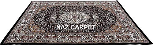 Image of Kashmiri Traditional Woollen Carpet with Advanced 1 Inch Thickness & Classical Look 60x180cm (2x6 Feet) Color Black