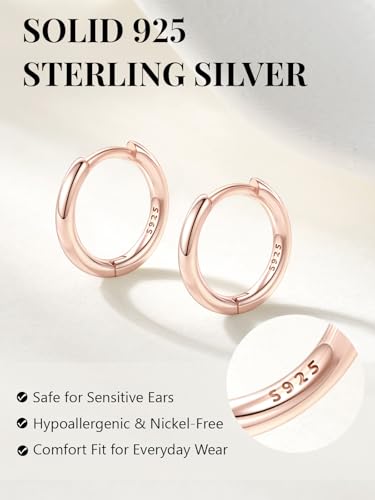 Image of Silvora 14K Gold Plated Huggie Hoop Earrings for Women, Small Sterling Silver Hoops, Hypoallergenic Cartilage Earrings for Sensitive Ears 8 /10 /12 /14 /16 /18 /20MM