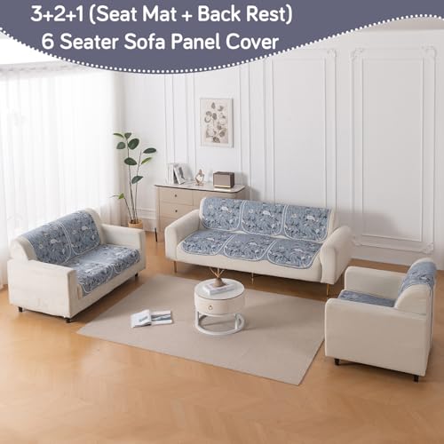 Image of HOKIPO HeavenHue Sofa Cover 6 Seater Panel Set 3+2+1, Frosted Petals
