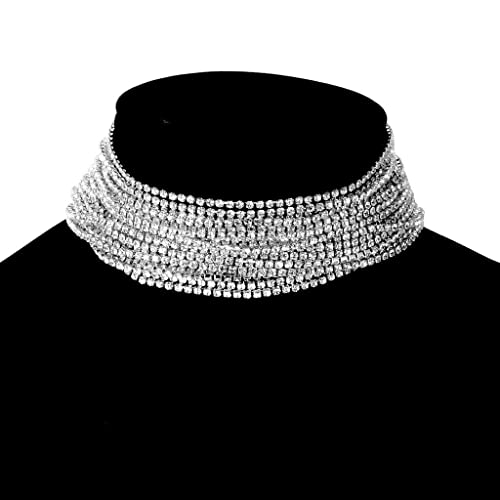 SM SunniMix Gargantilla Collar de de Imitación de Cristal Gargantilla Bisutería para Mujer , Plata