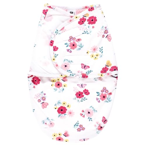 Image of Hudson Baby Infant Girl Plush Faux Fur Swaddle Wrap, Butterfly Floral, 0-3 Months