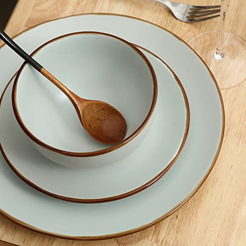 Image of Stone Lain Brasa Stoneware 16 Piece Modern Dinnerware Set, Plates and Bowls, Service for 4, Light Green, Microwave & Dishwasher Safe