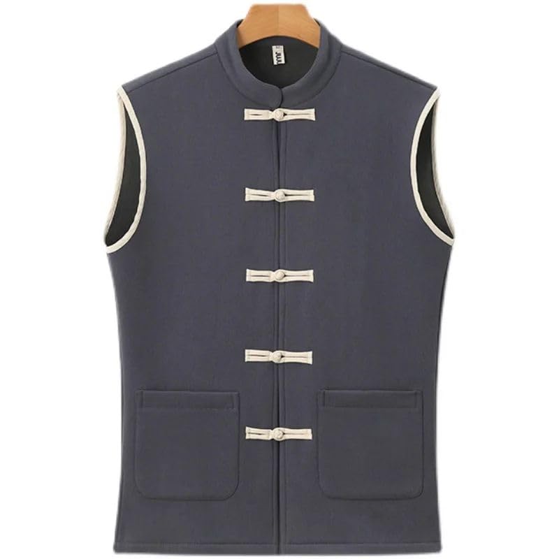 Chaleco Hanfu de hombre de lino algodón tradicional acolchado invierno 7