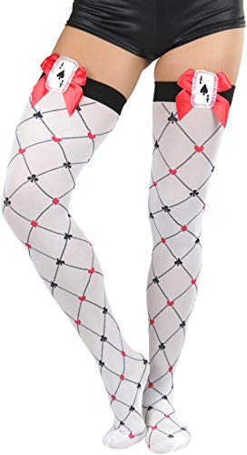 ToBeInStyle Womens Fun and Flirty Card Charm Thigh Highs - White/Red/Black - OS