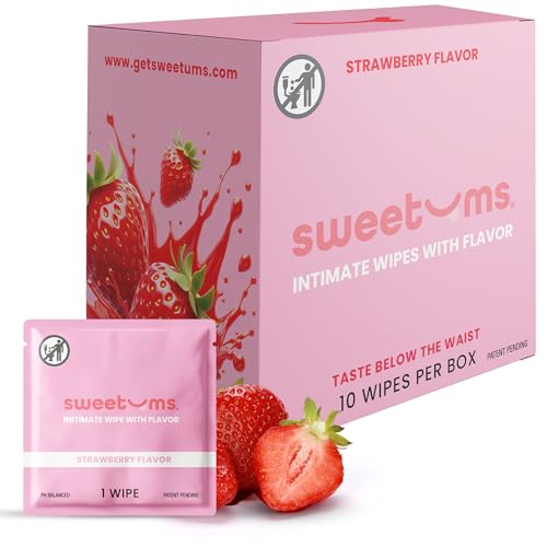 Image of Sweetums Feminine Wipes For Women, Individually Wrapped - pH Balanced Flavored Intimate Wipes - Pack of 10 (Strawberry)