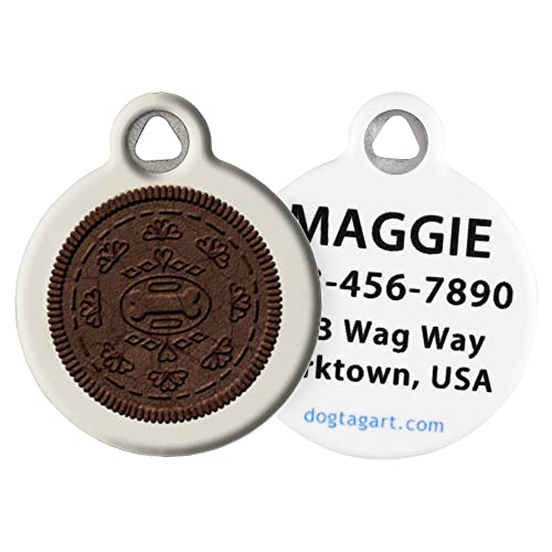 Dog Tag Art FID-O-REO Cookie Personalized Pet ID Tag for Dogs and Cats, Silent Polymer Coated Stainless Steel Nametag with Customized Identification Information - Large 1.25