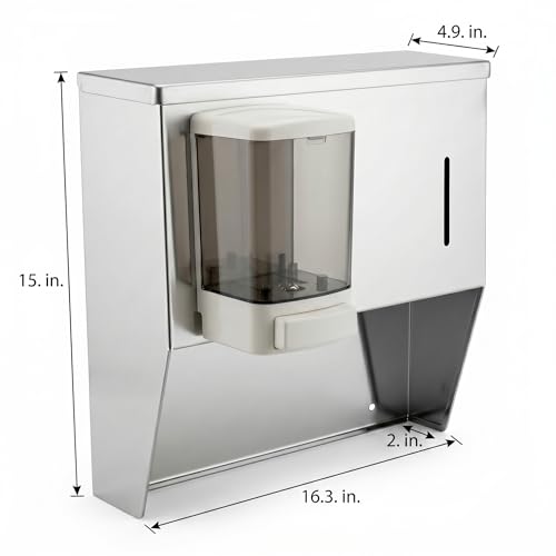 Image of 16 Inch Wall Mount Soap and Paper Towel Dispenser for Commercial Hand Sinks, Stainless Steel Manual Tri-Fold Towel Holder with Soap Dispenser, NSF Certified