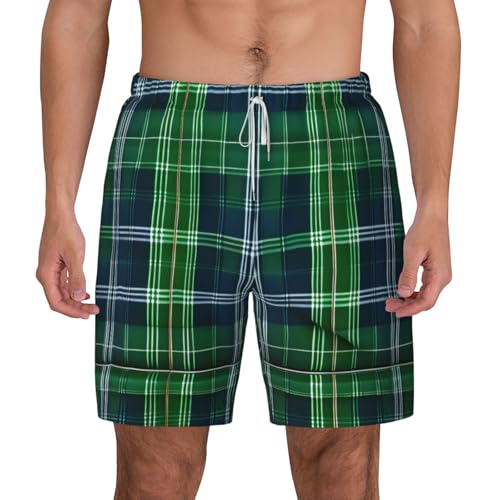 Short de bain respirant homme au motif tartan écossais bleu séchage rapide