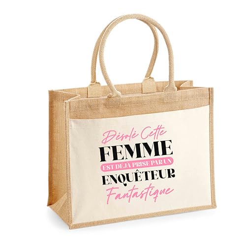 Sac cabas jute robuste avec poche pour ranger vos affaires de travail