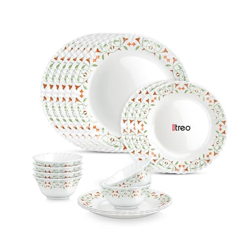 Image of Treo by Milton Opalware Aurelia Meena Dinner Set of 18 | Serving for 6 | Microwave & Dishwasher Safe | Bone-Ash Free | Tempered Toughness | Plates & Bowls | Crockery Set for Dining & Gifting