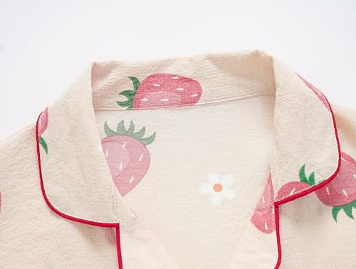 Girls Pajamas Short Sleeve with Shorts Button Down Loose Fit Summer Sleepwear Soft Wrinkle Muslin Nighty 2pcs2