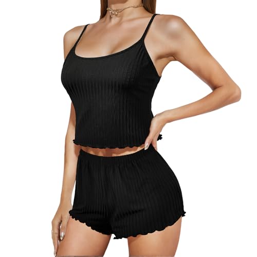 Image of American Trends Cute Pajamas for Women Strawberry Print Cami Top and Shorts Pj Set Two Piece Pajama Set Sleepwear Sleep Set
