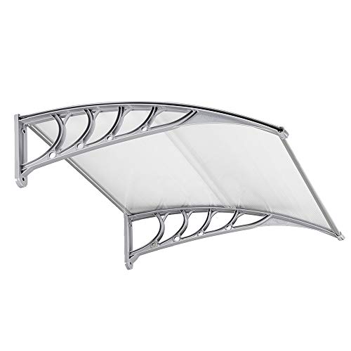 FCH Window Awning Door Canopy, 40  x 40  Window Awning Overhead Door Modern Polycarbonate Cover Outdoor Front Door Patio Canopy UV Rain Snow Sunlight Protection Hollow Sheet Silver & Gray