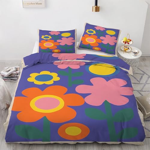 Housse de couette 240 x 260 fleurs anti-plis avec fermeture éclair pour lit double