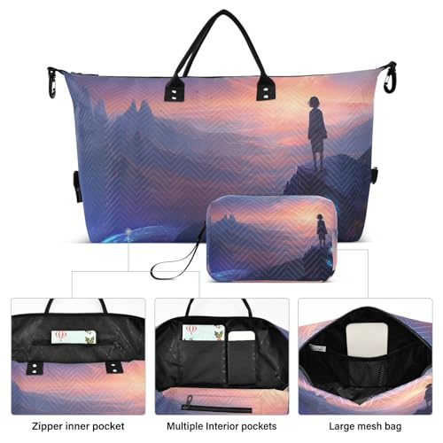 Large Travel Duffel Bag, Watching Shadow Sports Tote Gym Bag, Shoulder Weekender Overnight Bag for Women Men, Carry On Luggage with Toiletry Bags2