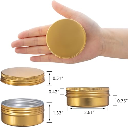 24 Pack 3oz Screw Top Aluminum Tin Jars with Screw Lids and Blank Labels - Refillable 90ml Metal Containers for Lip Balms, Candles, Salves, Spices, Crafts (Gold)2
