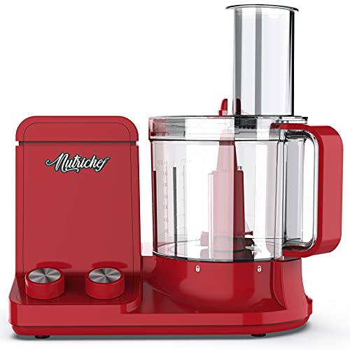 NutriChef Food Processor 2 Liter Capacity - Multipurpose & Ultra Quiet Motor - Includes 6 Attachment Blades & Silicone Feet to Prevent Slippage - 12 Cup Capacity - Pre-Set Speed For Easy Use - Red NutriChef Food Processor 2 Liter Capacity - Multipurpose & Ultra Quiet Motor - Includes 6 Attachment Blades & Silicone Feet to Prevent Slippage - 12 Cup Capacity - Pre-Set Speed For Easy Use - Red