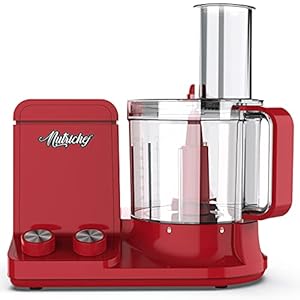 NutriChef Food Processor 12-Cup Capacity – Multipurpose Kitchen Appliance with Ultra-Quiet Motor, Includes 6 Attachment Blades & Silicone Feet for Enhanced Stability (Red)
