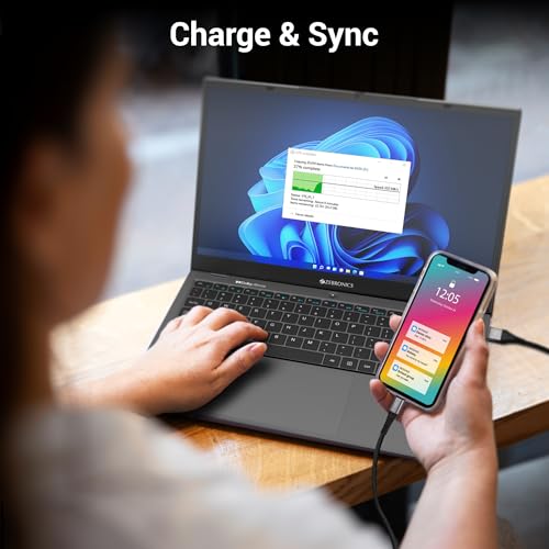Image of ZEBRONICS TU800P USB - Type C Braided Cable, 80 Watts, Rapid Charging Cable, Charge & Sync, 1M, Compatible with iPhone 15 | Samsung | OnePlus | Xiaomi | Realme | Oppo, Black