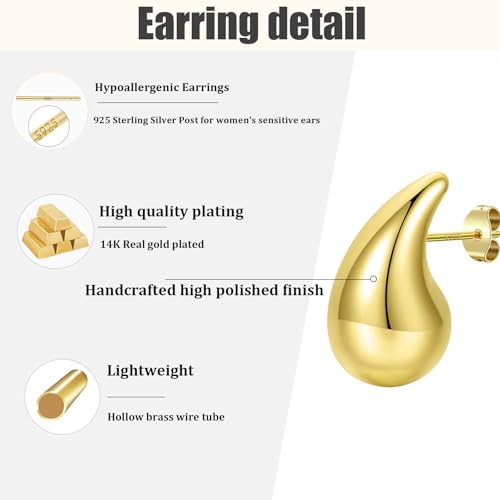 Gold-Tear-Drop-Earrings-Dupes-Jewelry-for-Women-TrendyChunky-14K-Real-Gold-Plated-EarringsHypoallergenic-Sterling-Silver-Post-Lightweight-Silver-Hoop-Earrings-Set-25mm32mm44mm 41ovL97 hIL