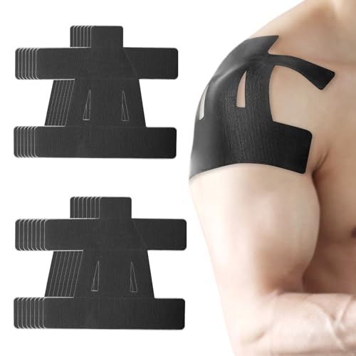 15PCS Kinesiology Tape for Shoulder, Kinesiology Tape Precut Strips for Shoulder Support Support & Stability, Waterproof Breathable Elastic Sports Shoulder Tape for Pain Relief, Athletic Tape, Black