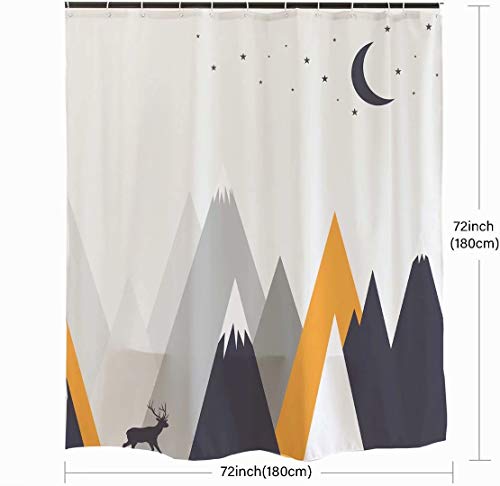 Ofat Home Kids Shower Curtain With Hooks Elk Below Mountain, No Liner Needed Washable, Heavy Weight Fabric 150Gsm, 72"X72" #TOP4