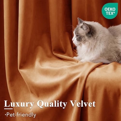 Image of Orange Velvet Curtains for Nursery Cafe Store, W52 x L108, 2 Panels | Nursery Curtains, Bedroom, Back Tab Room Darkening, Thermal Insulated, UV Protection, Window Treatments, Holiday Home Decors