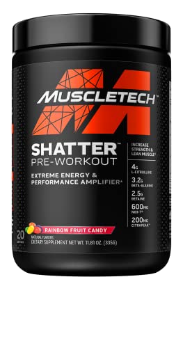Pre Workout Powder | MuscleTech Shatter Pre-Workout | PreWorkout Powder for Men & Women | PreWorkout Energy Powder Drink Mix | Sports Nutrition Pre-Workout Products | Rainbow Fruit Candy (20 Servings)