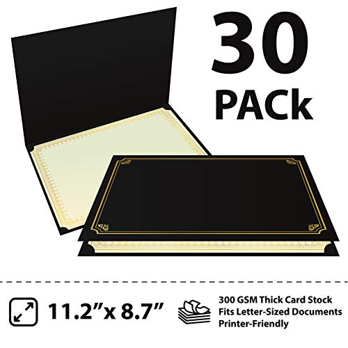 Black Certificate Holders - 30 Pack Diploma Holders, Document Covers With Gold Foil Border, For Letter Size Award Paper 8.5 X 11 Inches, Black #TOP2
