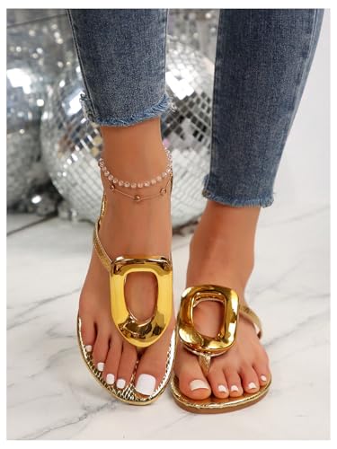 GORGLITTER Women's Metallic Flip Flops Flat Sandals Thong Open Toe Beach Summer Dressy 2025 Slip on Slide Shoes4