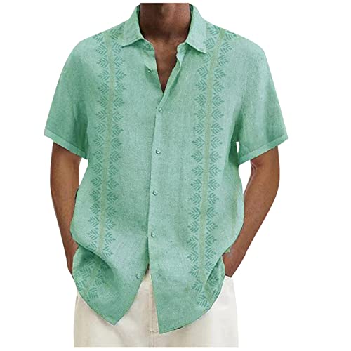 Camisas hawaianas para hombre, camisa de verano de color sólido, manga corta, camisa de lino, camisa de playa cubana, camisas guayabera, 01-verde, 3XL