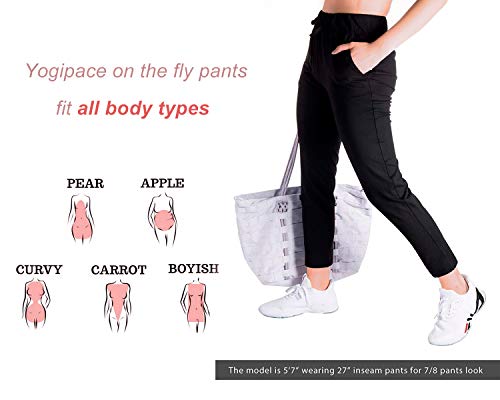 Yogipace Petite/Regular/Tall Women's 7/8 On The Fly Pants Drawstring Casual Lounge Joggers Travel Sweatpants,Black,27",Size M #TOP3