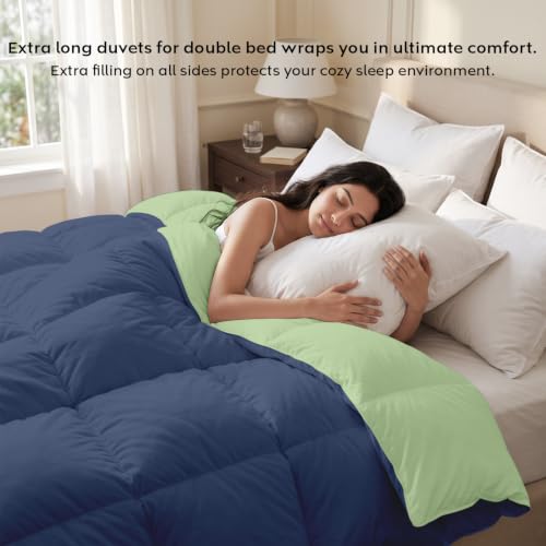 Image of AYKA Reversible Comforter 220 GSM Microfiber Reversible AC Comforter /Blanket for Winter /Quilt /Dohar /Duvets for King Size Blanket /Comforter Double Bed (Navyblue & Moss, 90 * 100)