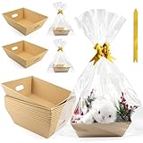 10PACK Empty Gift Basket Set, 11.8x9.8” Thick Kraft Market Tray Gift Basket with 10 Bows 10 Bags Empty Gift Baskets for Christmas Thanksgiving Valentine Easter Wedding Birthday Party Gift Wrapping (Kraft)