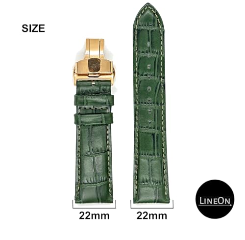 Image of Lineon 22mm Half Padded Premium Leather Mens Watch Strap with ButterFly Lock For Branded Watches Tool and Pins Include