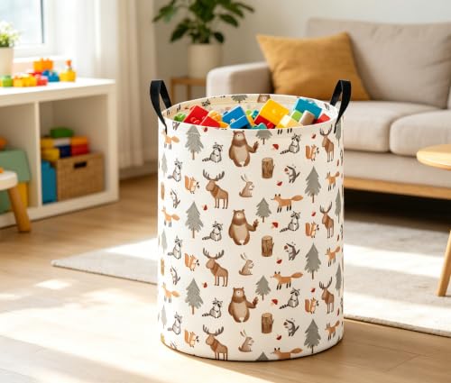 Image of Baby Laundry Basket Baby Nursery Hamper Kids Laundry Basket Toy Storage Bin for Boys Room Decor Gift Baskets for Bedroom Bathroom(Grey Animal)