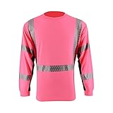 LTCIMUY Hi Vis T Shirt High Visibility Reflective Long Sleeve Safety WorkT Shirts, ANSI Class 3 Construction Workwear for Men and Women Pink