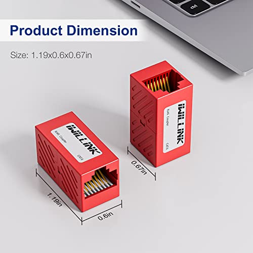 Image of iwillink RJ45 Coupler Ethernet Connector, Female to Female RJ45 Connector for Cat7 Cat6 Cat5e Cat5 Ethernet Cable, Extender Adapter, 20 Pack, Red