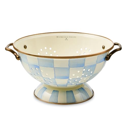 Image of MACKENZIE-CHILDS Enamel Colander, Large, Light-Blue-and-White Sky Check