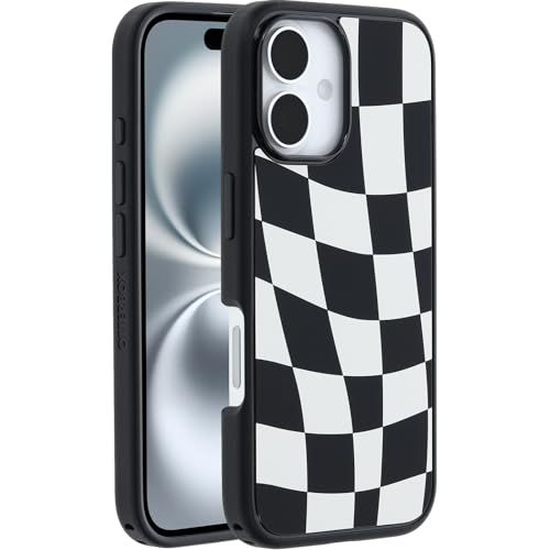 Image of OtterBox iPhone 16 Symmetry Series Case - Wavy Charcoal Black - Ultra-Thin, Sleek iPhone Case, Protective iPhone Case with Wavy Black & White Checkerboard Pattern