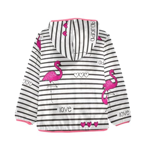 OTVEE Valentine Flamingo Bird Striped Kids Hoodie Jacket Fall Spring Full Zip Warm Outwear Coat2