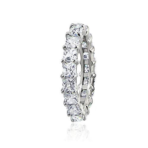 Hoops & Loops Sterling Silver Cubic Zirconia 3mm Princess-Cut Anniversary Eternity Band Ring2